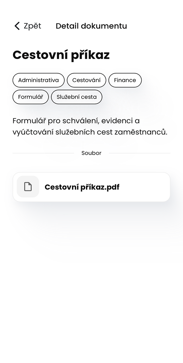 Ukázka modulu Dokumenty v aplikaci