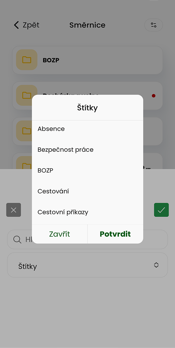 Ukázka modulu Směrnice v aplikaci