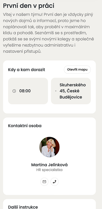 Ukázka modulu Preboarding v mobilní aplikaci