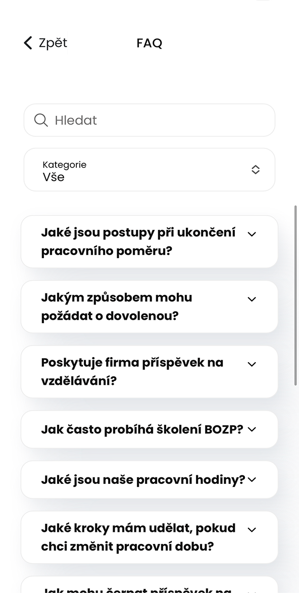 Ukázka modulu FAQ v aplikaci