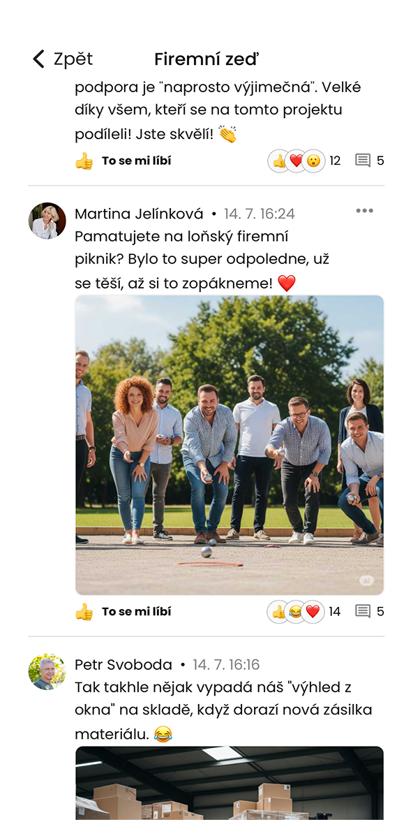 Ukázka modulu Firemní zeď v aplikaci