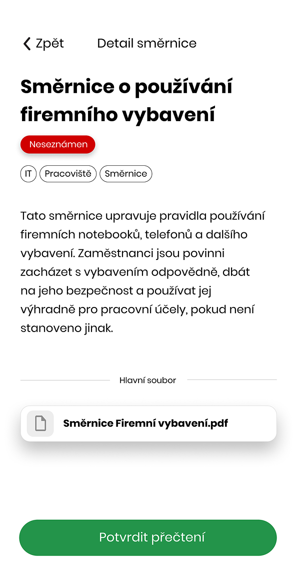 Ukázka modulu Směrnice v aplikaci