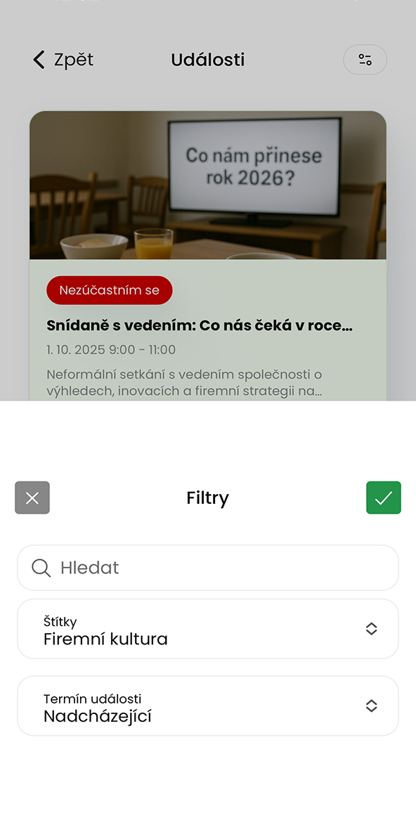 Ukázka modulu Události v aplikaci