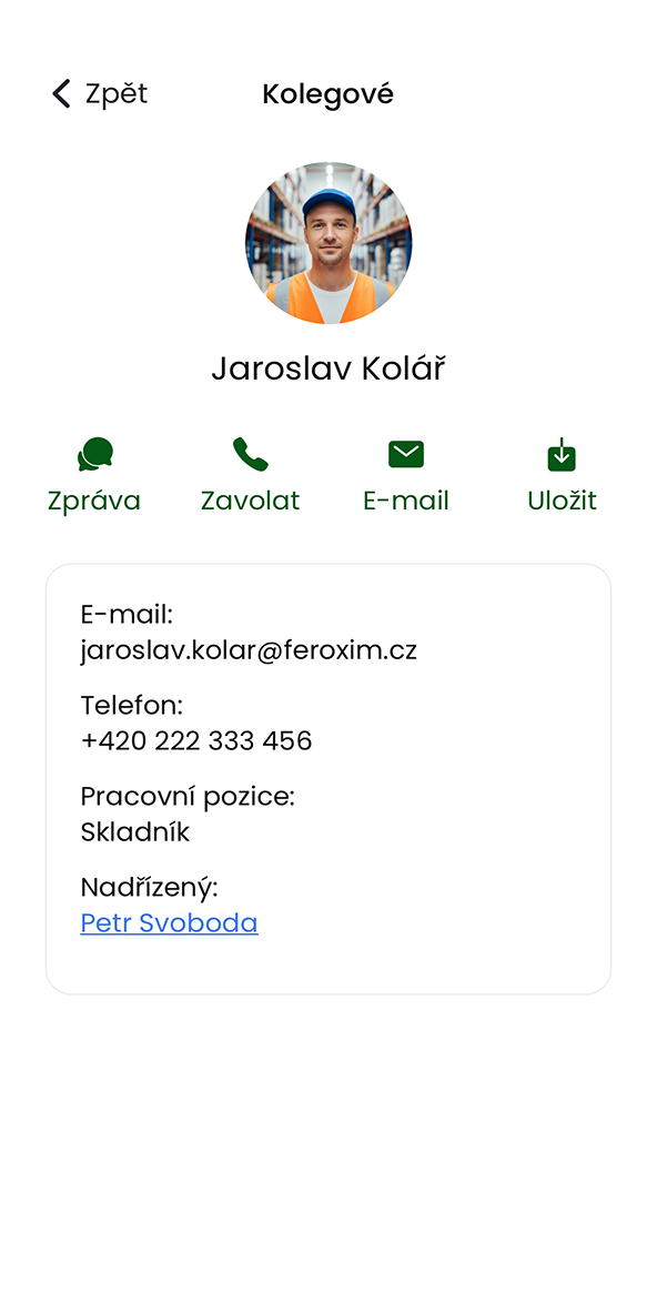 Ukázka modulu Kolegové v aplikaci
