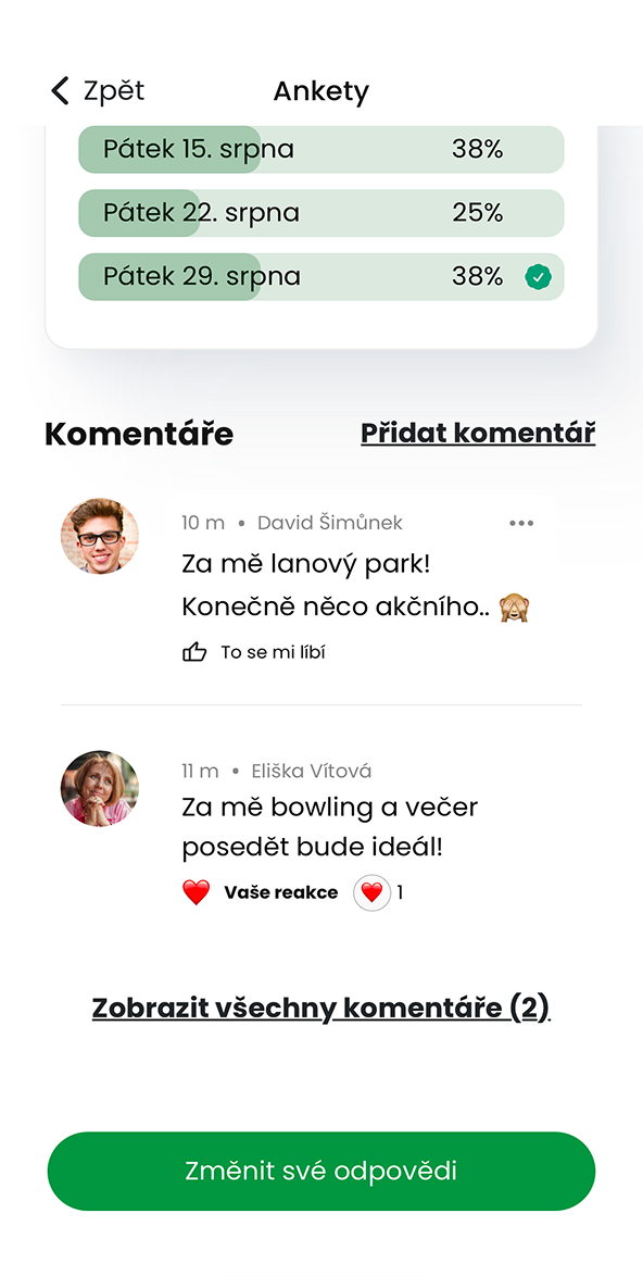 Ukázka modulu Ankety v aplikaci