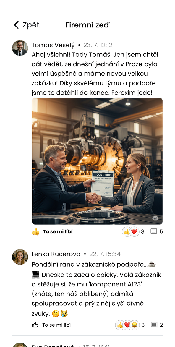 Ukázka modulu Firemní zeď v aplikaci