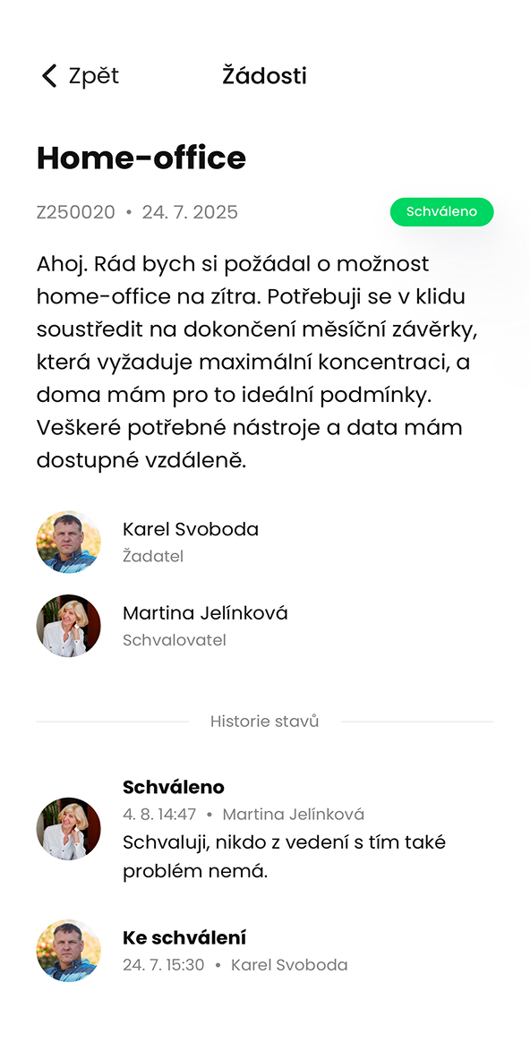 Ukázka modulu Žádosti v aplikaci