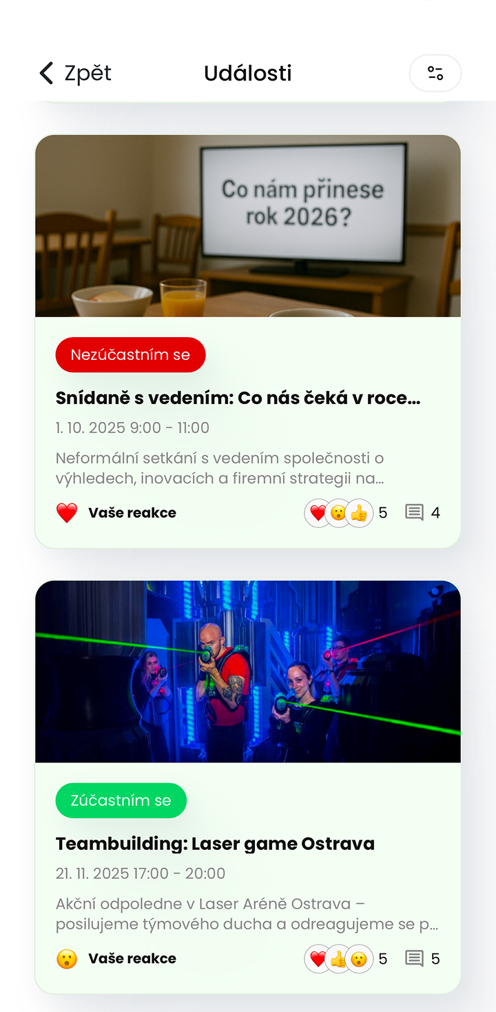 Ukázka modulu Události v mobilní aplikaci