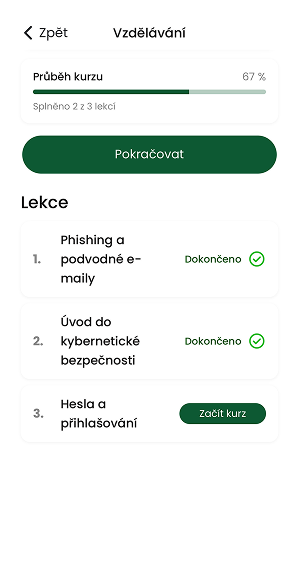 Ukázka modulu Školení a vzdělávání v aplikaci