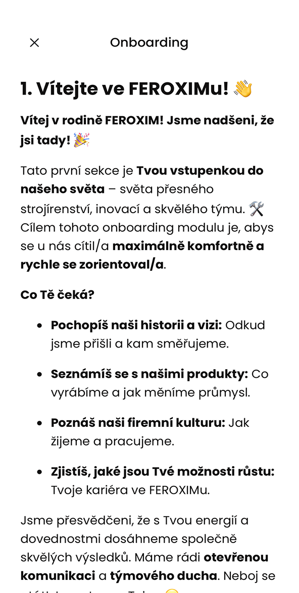 Ukázka modulu Onboarding v aplikaci