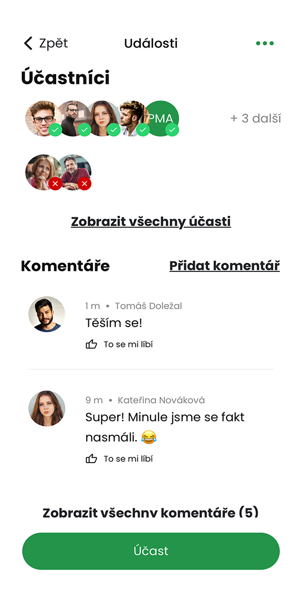 Ukázka modulu Události v aplikaci