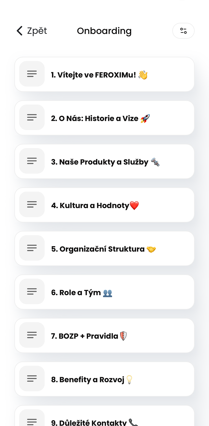 Ukázka modulu Onboarding v mobilní aplikaci