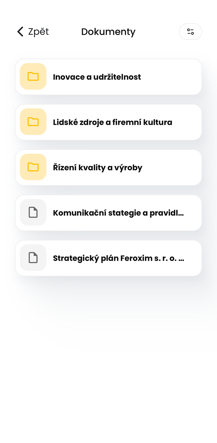 Ukázka modulu Dokumenty v mobilní aplikaci