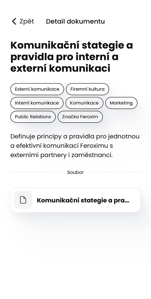 Ukázka modulu Dokumenty v aplikaci