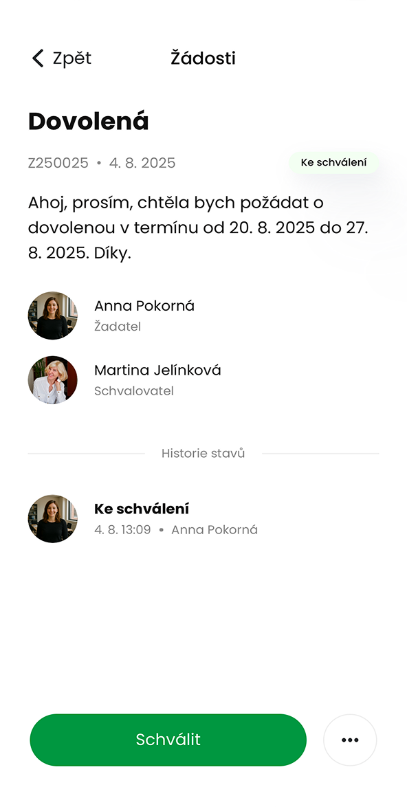 Ukázka modulu Žádosti v aplikaci