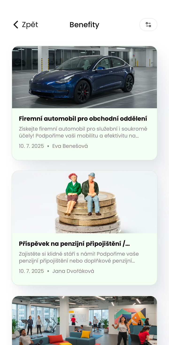 Ukázka modulu Benefity v mobilní aplikaci