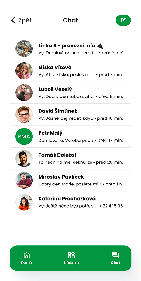 Ukázka modulu Chat v aplikaci