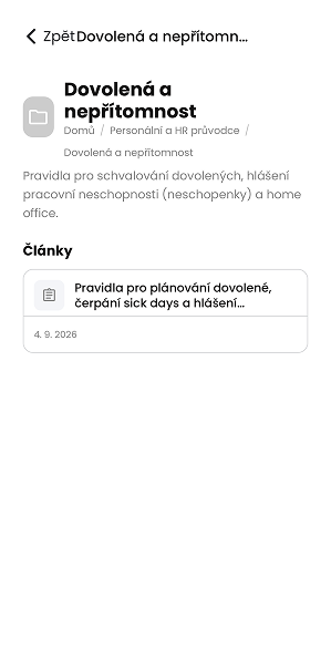 Ukázka modulu Znalostní báze v aplikaci