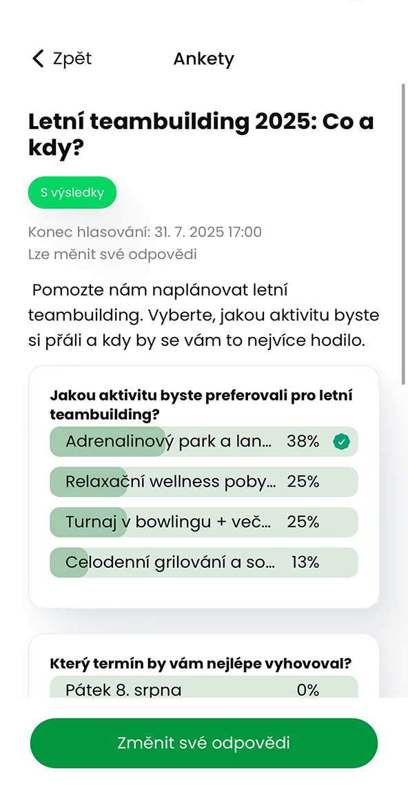 Ukázka modulu Ankety v aplikaci