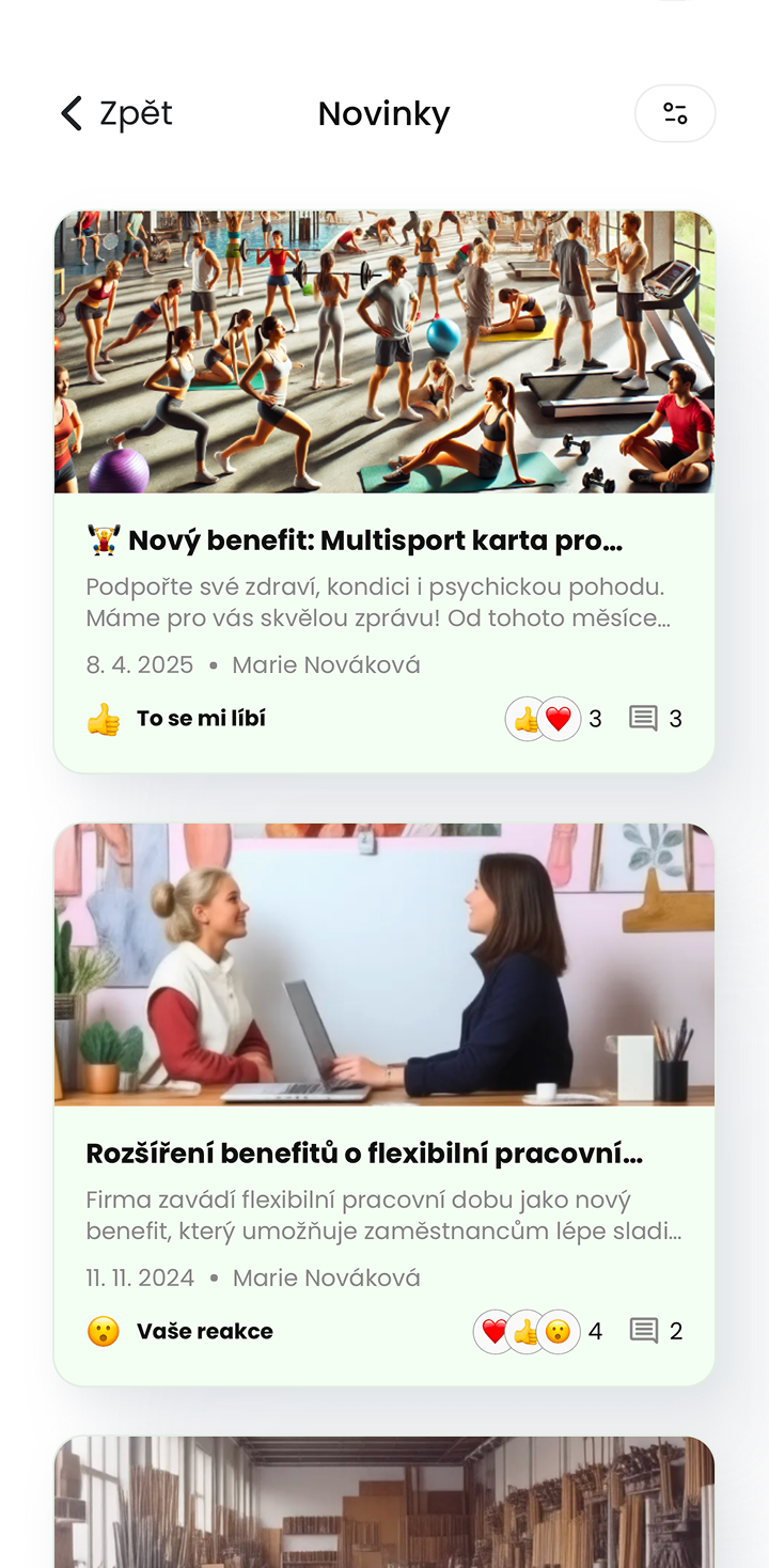 Ukázka modulu Novinky v mobilní aplikaci