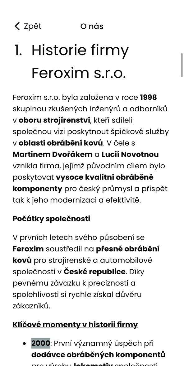 Ukázka modulu O nás v aplikaci