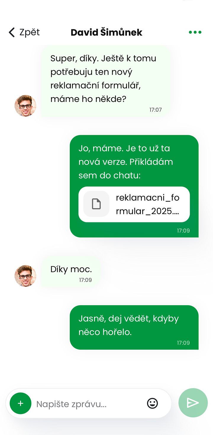 Ukázka modulu Chat v mobilní aplikaci