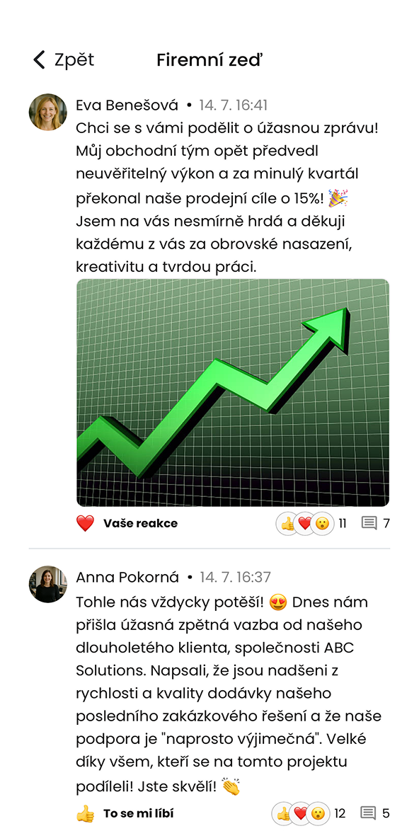 Ukázka modulu Firemní zeď v aplikaci