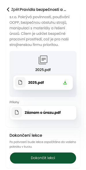 Ukázka modulu Školení a vzdělávání v aplikaci