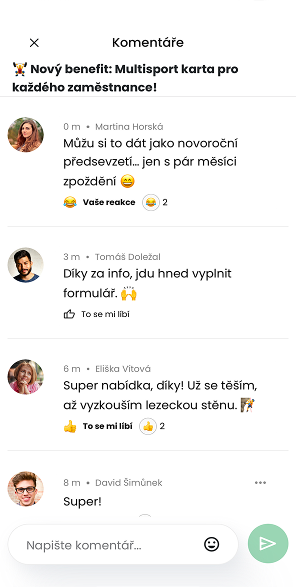 Ukázka modulu Novinky v aplikaci