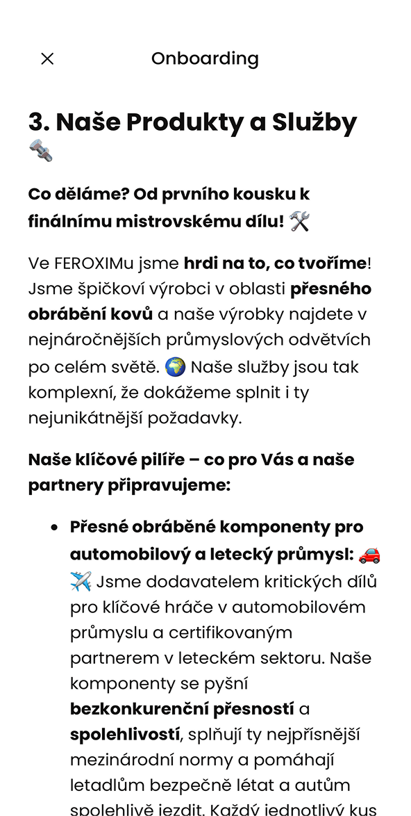 Ukázka modulu Onboarding v aplikaci