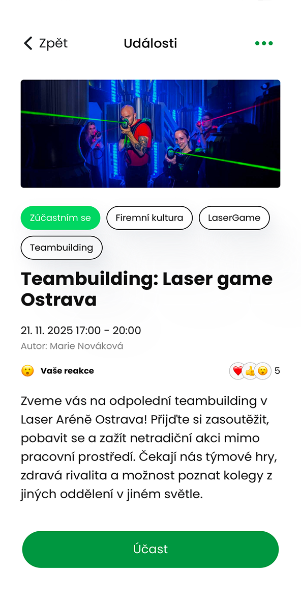 Ukázka modulu Události v aplikaci