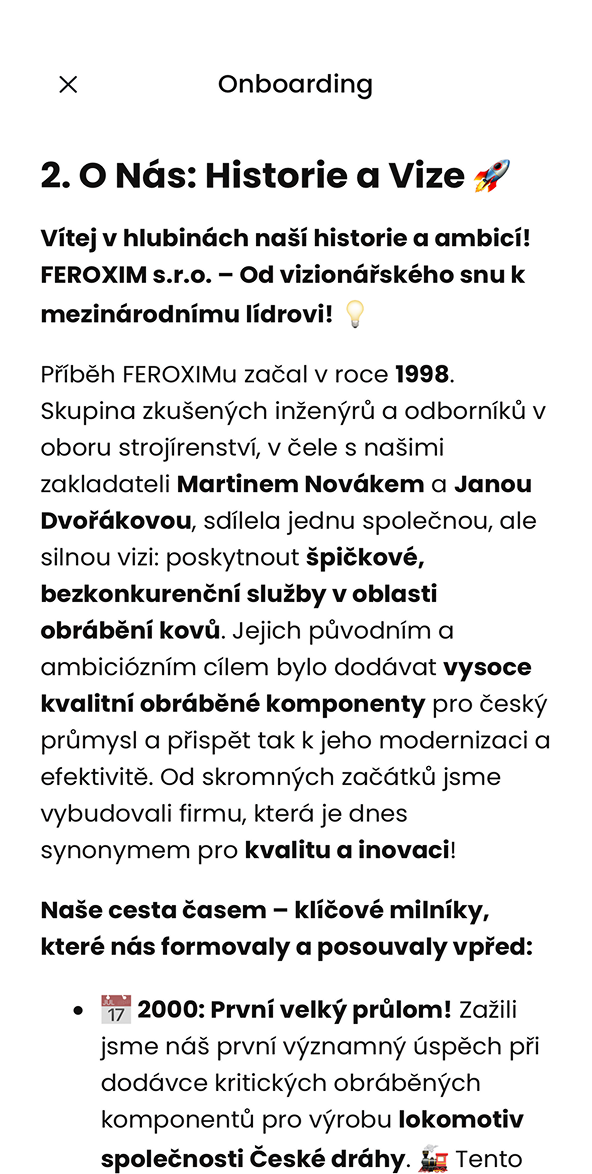 Ukázka modulu Onboarding v aplikaci