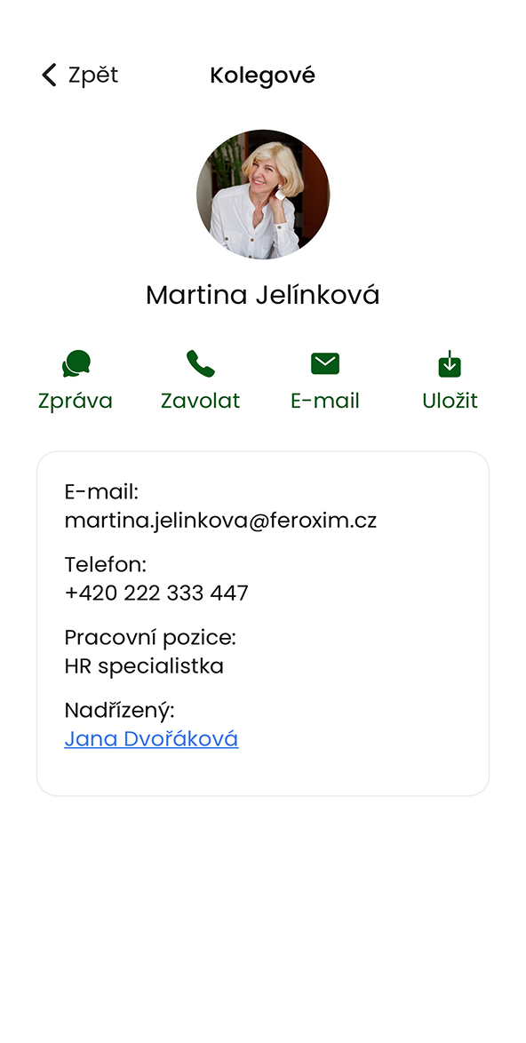 Ukázka modulu Kolegové v aplikaci