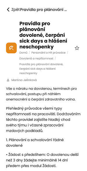 Ukázka modulu Znalostní báze v aplikaci