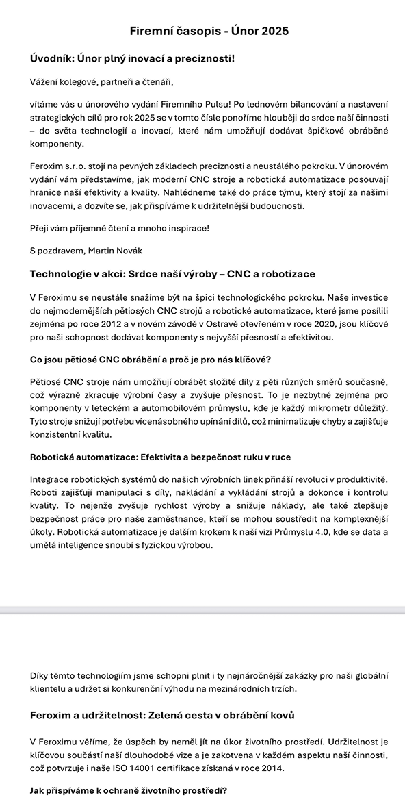 Ukázka modulu Firemní časopis v aplikaci