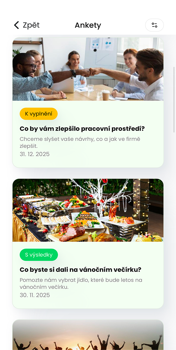 Ukázka modulu Ankety v aplikaci