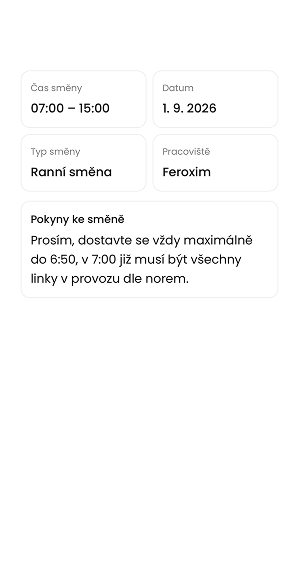 Ukázka modulu Plánování směn v aplikaci