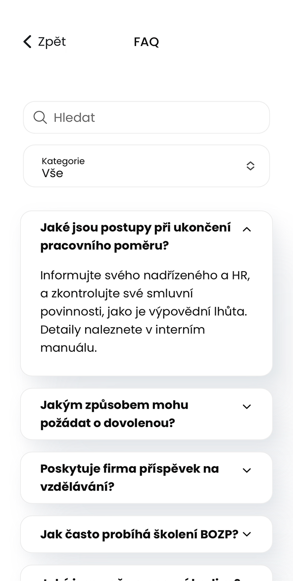 Ukázka modulu FAQ v aplikaci