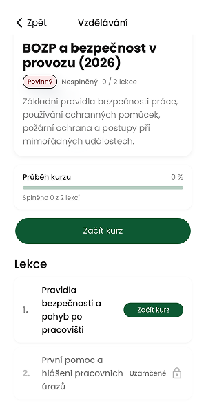 Ukázka modulu Školení a vzdělávání v aplikaci