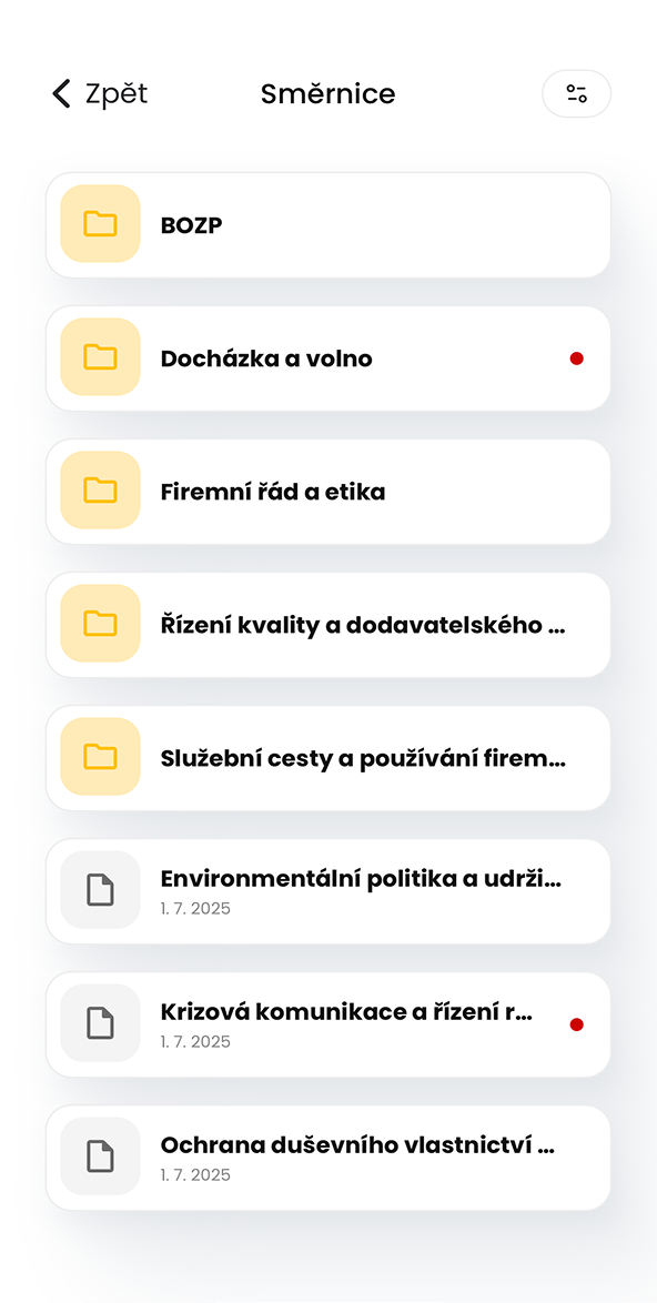 Ukázka modulu Směrnice v aplikaci