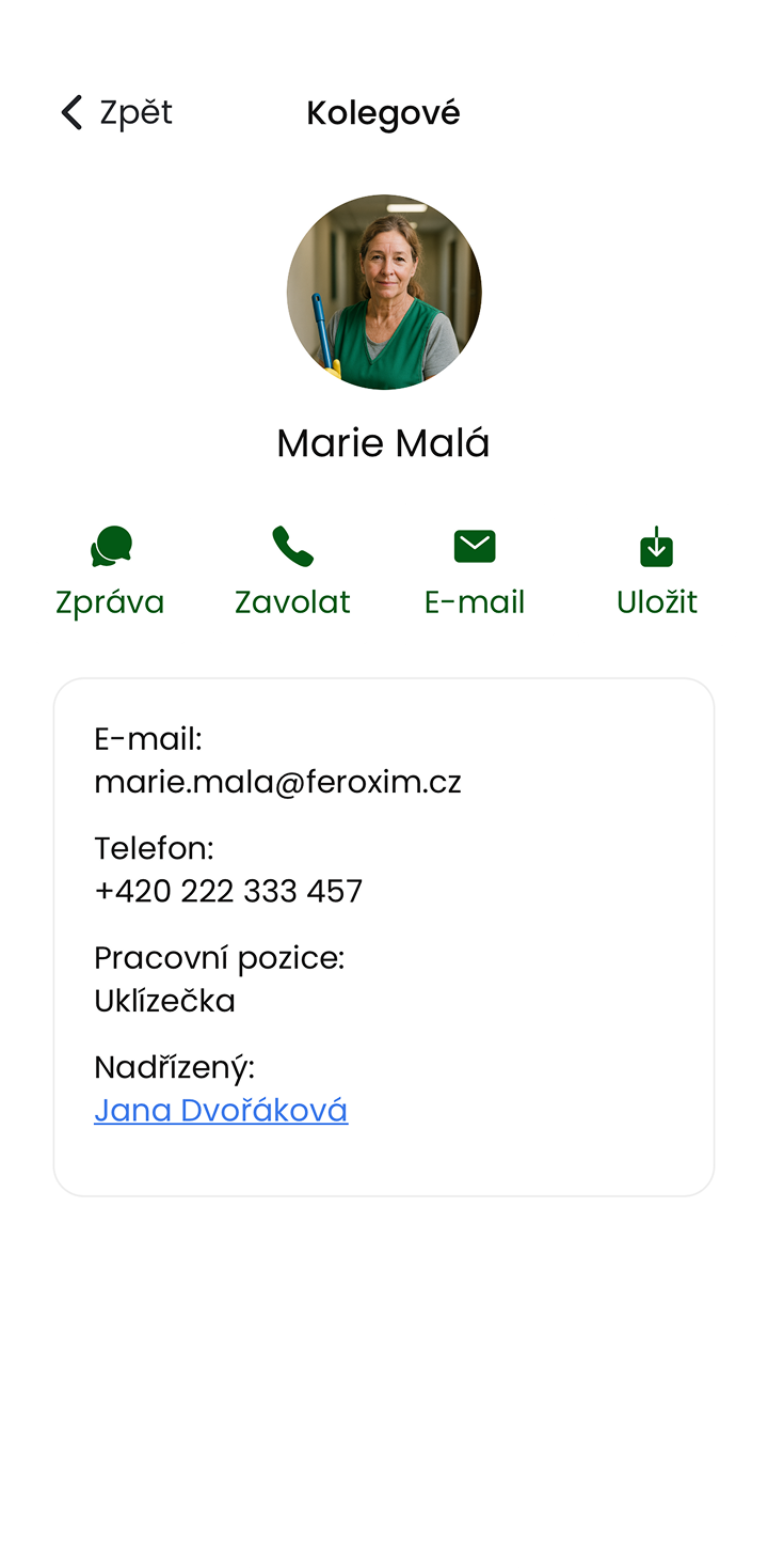 Ukázka modulu Kolegové v mobilní aplikaci