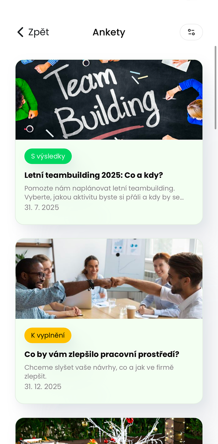 Ukázka modulu Ankety v mobilní aplikaci
