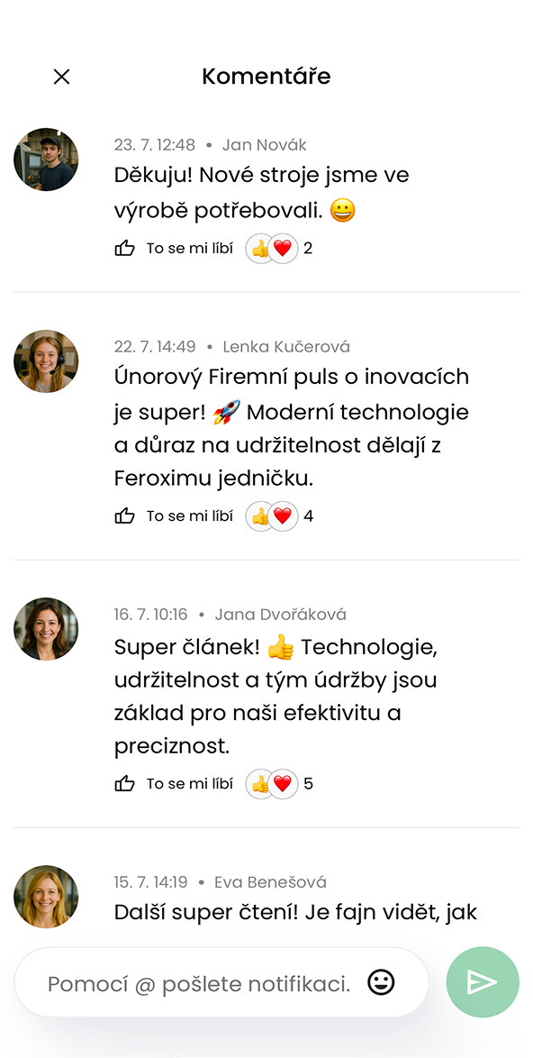 Ukázka modulu Firemní časopis v aplikaci