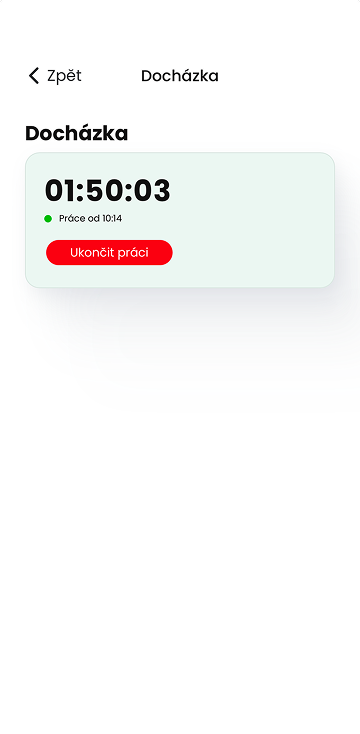 Ukázka modulu Docházka v aplikaci